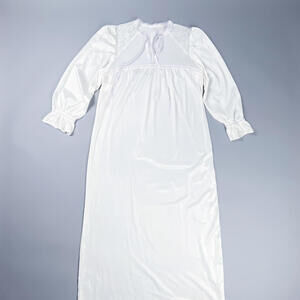 Vintage White Long Sleeve Nylon Nightgown with Lace Detail